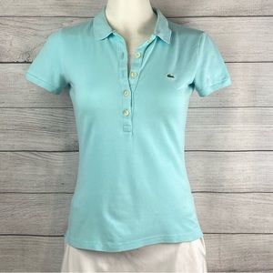 Lacoste light blue/teal short sleeve polo top. Women’s size 36